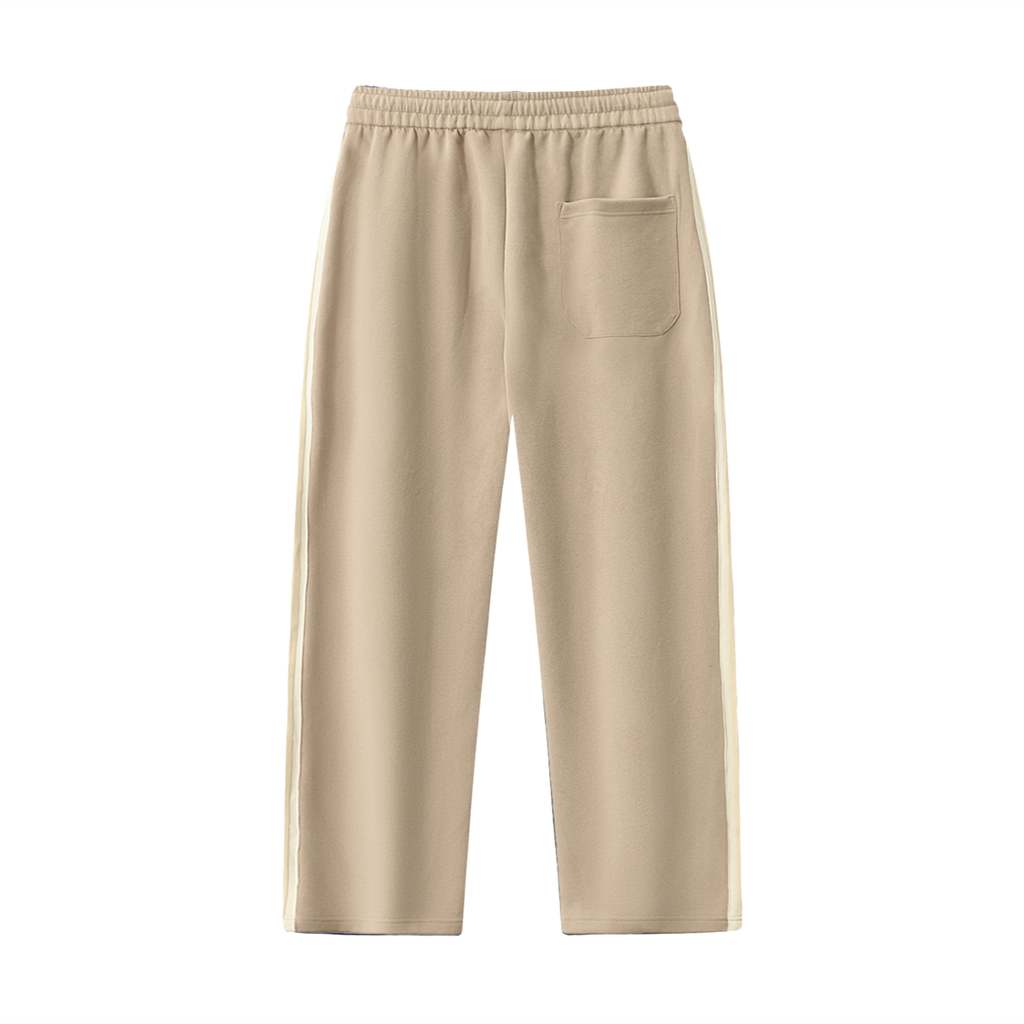 Beige Side-Stripe Straight-Leg  Pants
