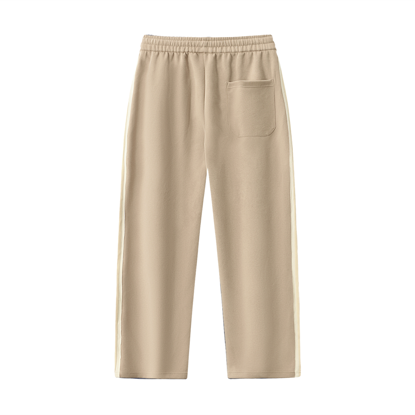 Beige Side-Stripe Straight-Leg  Pants